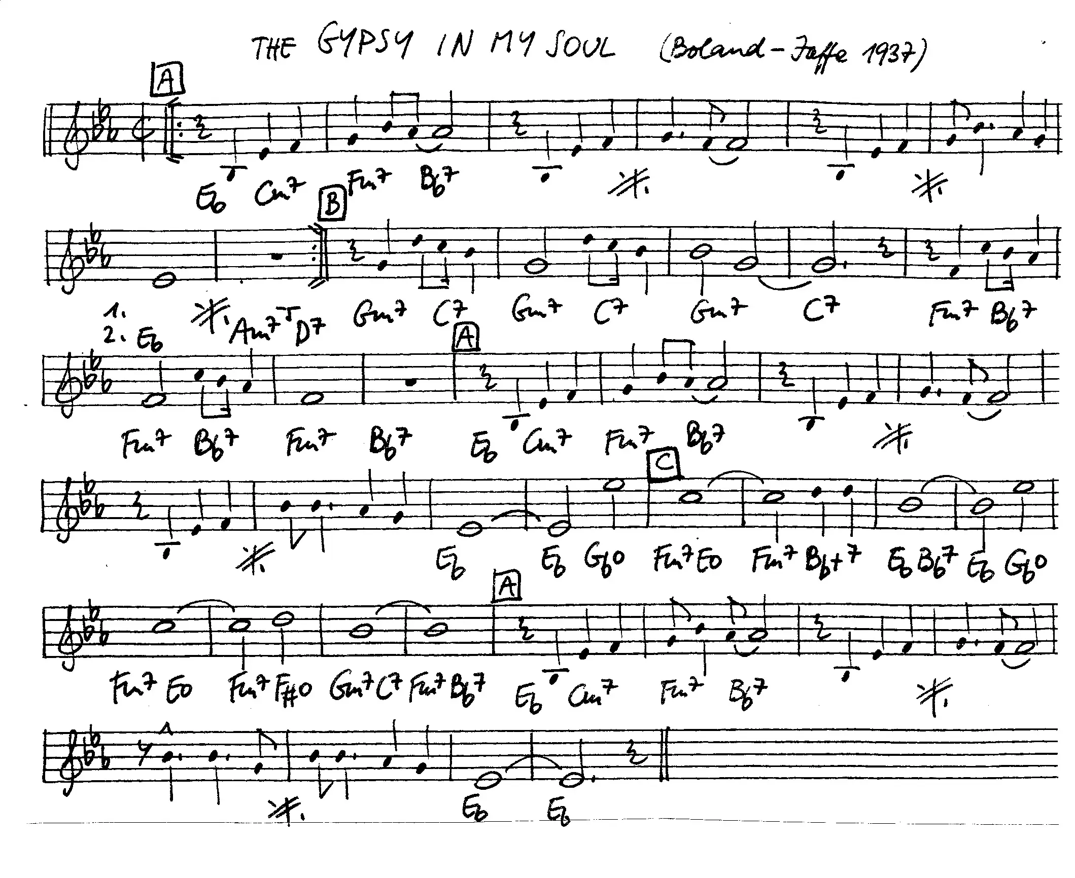 the gypsy in my soul free jazz leadsheet - Courtesy of the Jungle Jazz Band